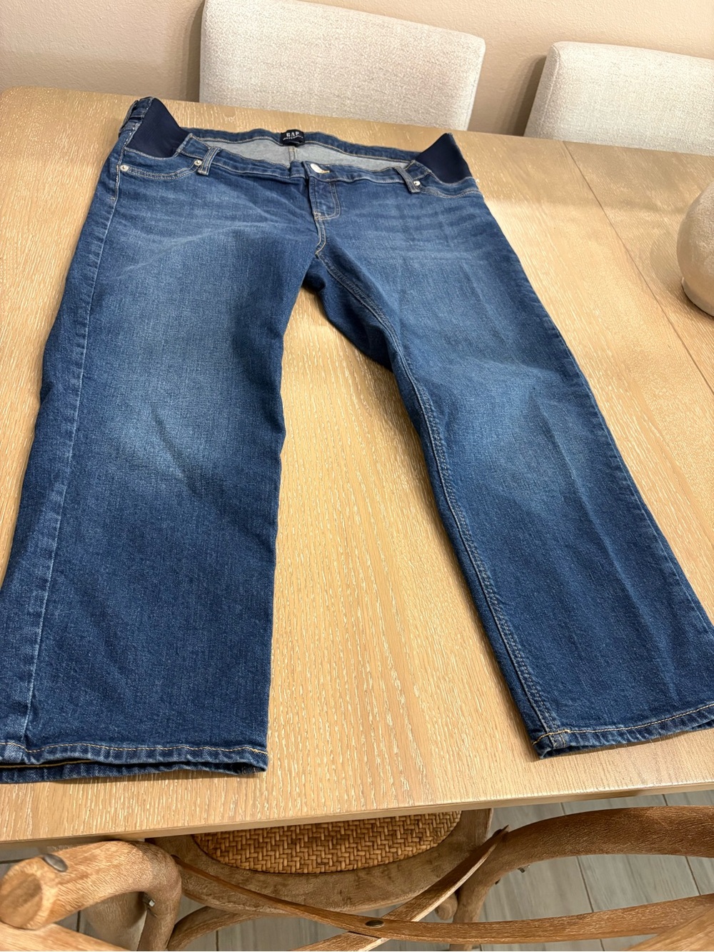 GAP Women's Mid Blue Ankle Crop Jeans with Elastic Waist Panels